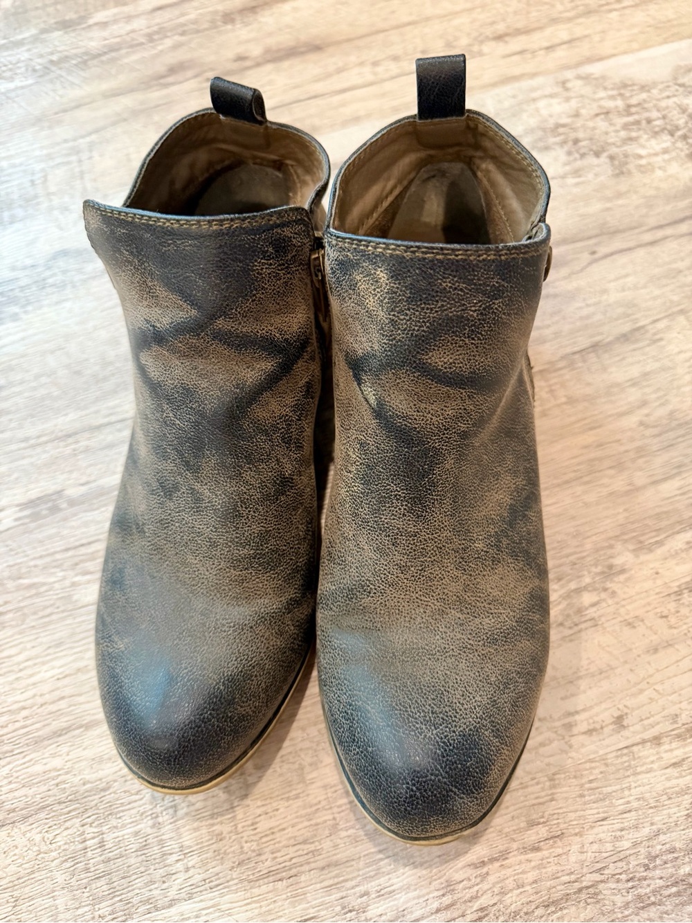Women's Distressed Black Ankle Booties with Side Zip